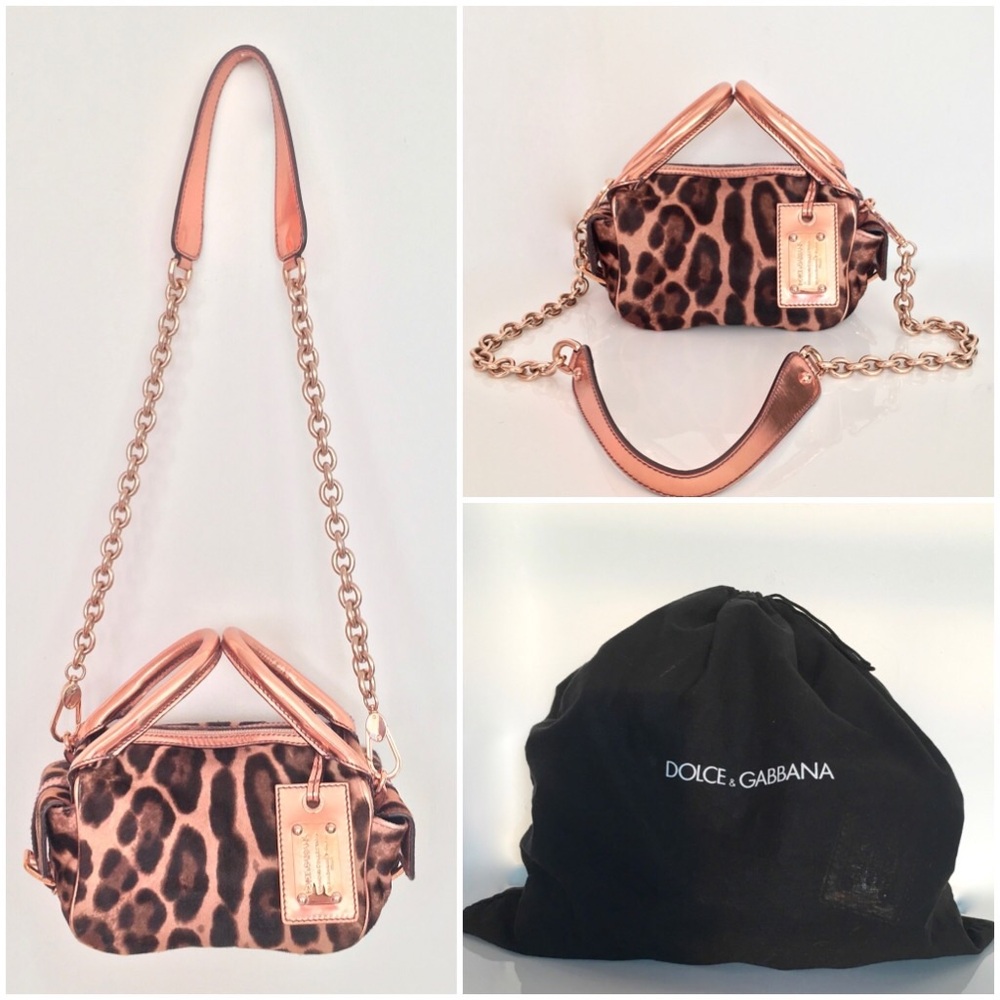vhtf vintage y2k DOLCE & GABBANA FUR TIGER PRINT ROSE GOLD leather hardware